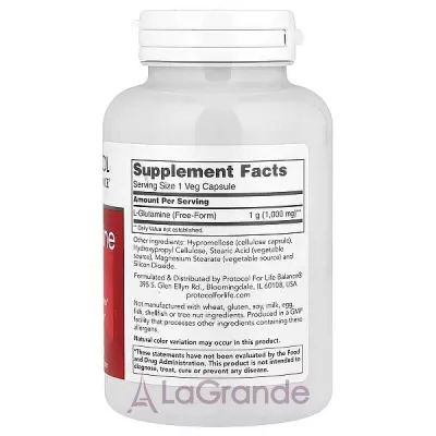Protocol for Life Balance L-Glutamine 1000 mg ����������� �������  L-�������� 1000 �� � ��������