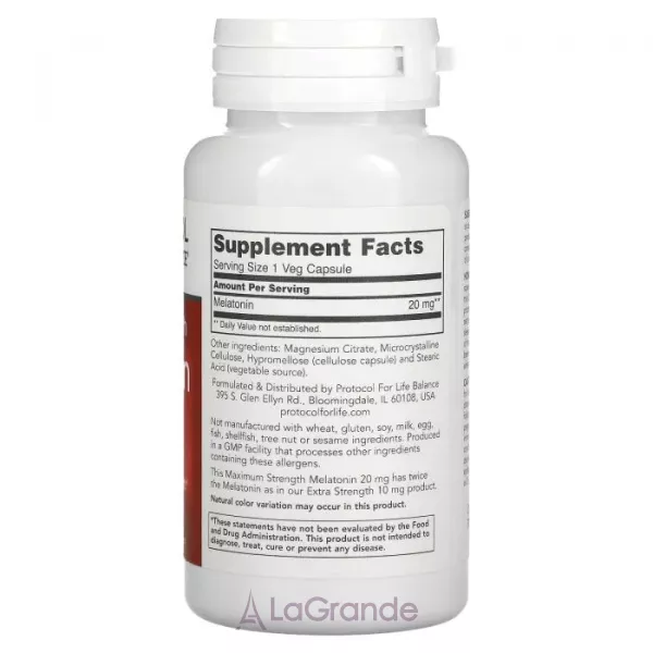 Protocol for Life Balance Melatonin Maximum Strength 20 mg ĳ������ ������� ��� ���������� ��� ��������� 20 �� � ��������
