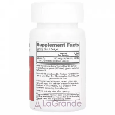 Protocol for Life Balance Vitamin D3 High Potency 10000 IU ������� ������� ³���� D3 ������ ����������� 10 000 �� � ����� ��������