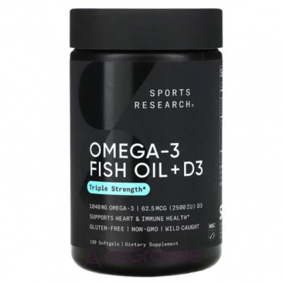 Sports Research Omega-3 Fish Oil Alask Omega 1250mg + D3 2500IU ĳ������ ������� 