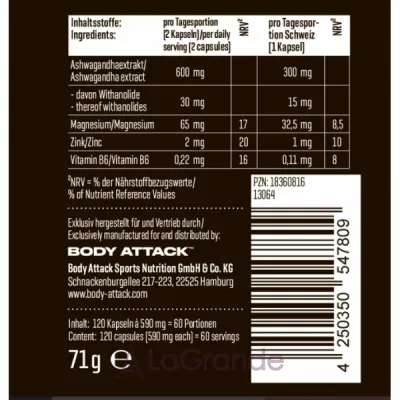 Body Attack Ashwagandha ������� ������� ��� �������� � ������� 