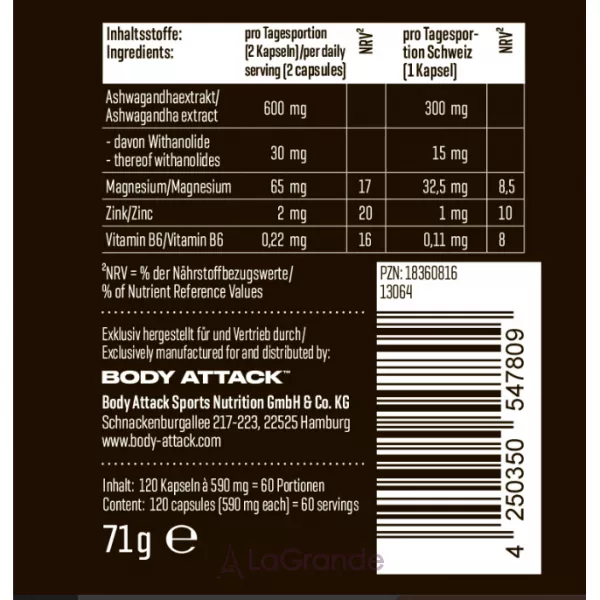 Body Attack Ashwagandha ������� ������� ��� �������� � ������� 