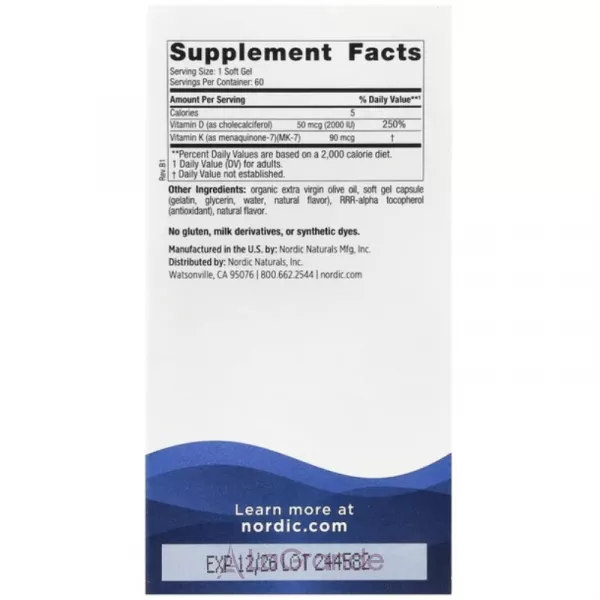 Nordic Naturals Vitamin D3 + K2 ������� �3 � �2, 2000 ��/50 ���, �� ������ ���������