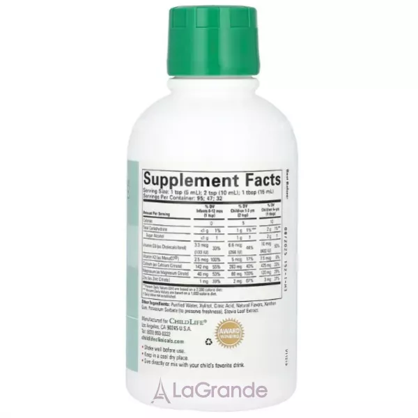 Childlife Clinicals Liquid Calcium/Magnesium Formula with Vitamin D3 & Vitamin K2 ������ ������� + ������ + �������� D3 � K2  � ������������ ������