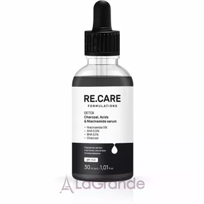 Re.Care Formulations Detox Charcoal, Acids & Niacinamide Serum ���������-������ � ����, ��������� � ������������