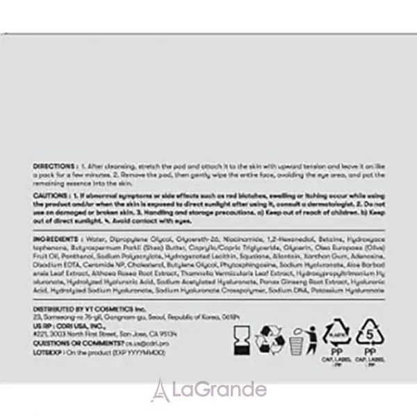 VT Cosmetics PDRN Tension Toner Pad �����-���� ��� ���� ������������