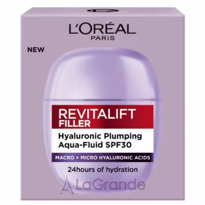 L'Oreal Paris Revitalift Filler Hyaluron Aqua-Fluid SPF 30 ����-����� ��� ���� ������� � �������� ������� SPF 30