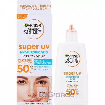 Garnier Ambre Solaire Super UV Hyaluronic Acid Hydrating Fluid SPF50+ �������������� ������������� ����� ��� ������� � ����������� �������� SPF50+