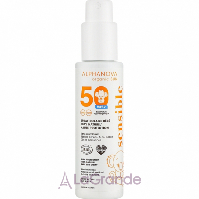 Alphanova Organic Sun Very High Protection 100% Natural Baby Sun Spray ������������ �������������� ����� SPF50 ��� ������� � �����