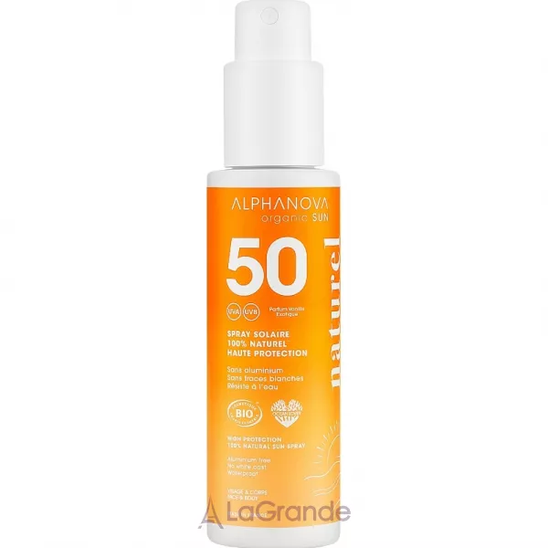 Alphanova Organic Sun Very High Protection 100% Natural Sun Spray ������������ �������������� ����� SPF50 ��� ���� � ����, 100% �����������