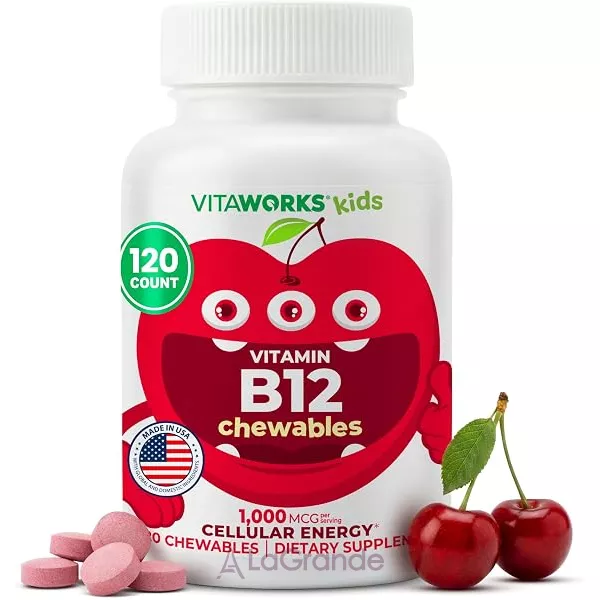 VitaWorks Kids Vitamin B12 1000 mcg Chewables Cherry ������� B12 ��� �����, ����������� �������� �� ������ �����