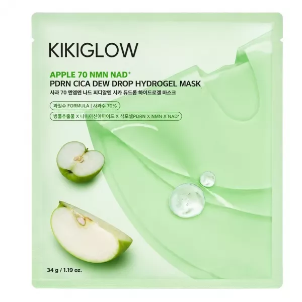 KIKIGLOW Apple 70 NMN NAD PDRN Cica Dew Drop Hydrogel Mask ����������� ������������ ����� � �������, NMN 70, NAD, PDRN � ���������