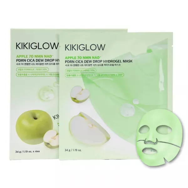 KIKIGLOW Apple 70 NMN NAD PDRN Cica Dew Drop Hydrogel Mask ����������� ������������ ����� � �������, NMN 70, NAD, PDRN � ���������