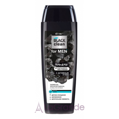  Black Clean For Men Shower Gel With Active Charcoal For Body Hair and Beard -      ,   