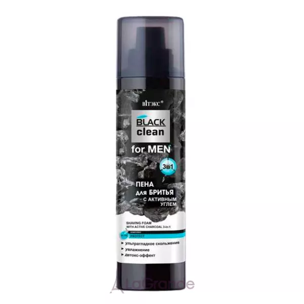³���� Black Clean For Men Shaving Foam With Active Charcoal 3-in-1 ϳ�� ��� ������ � �������� ������� 3�1