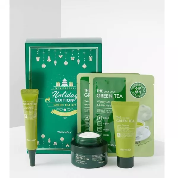 Tony Moly   The Chok Chok Holiday Green Tea Kit ���� ��� ������� (f/cr/60ml + e/cr/30ml + f/fo/50ml + 2xf/m/20g)