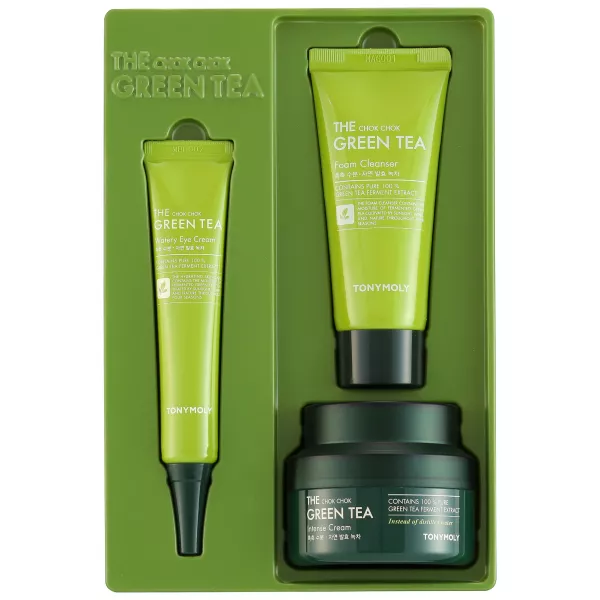 Tony Moly   The Chok Chok Holiday Green Tea Kit ���� ��� ������� (f/cr/60ml + e/cr/30ml + f/fo/50ml + 2xf/m/20g)