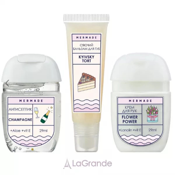 Mermade Let The Party Begin Champagne + Kyivsky Tort ���������� ����� (h/antiseptic/29ml + lips/balm/10ml + h/cr/29ml)