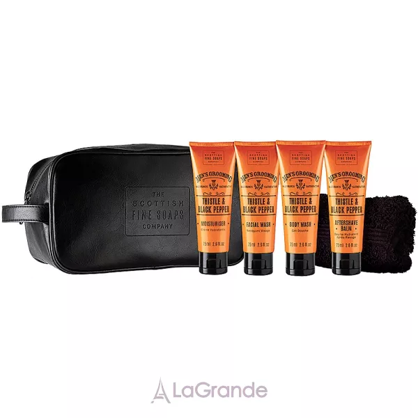 Scottish Fine Soaps Men's Grooming Thistle&Black Pepper Travel Bag ����� ��� ������ � �������� ������� ����� (sh/gel/75ml + f/wash/75ml + a/sh/balm/75ml + f/cr/75ml + towel + bag)