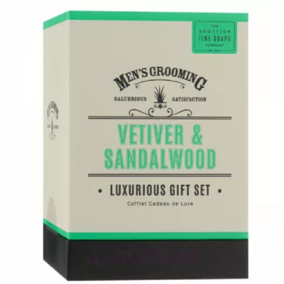 Scottish Fine Soaps Luxurius Giftset Vetiver & Sandalwood  (scrub/75ml + shaving/cr/75ml + a/sh/balm/75ml + soap/40g)