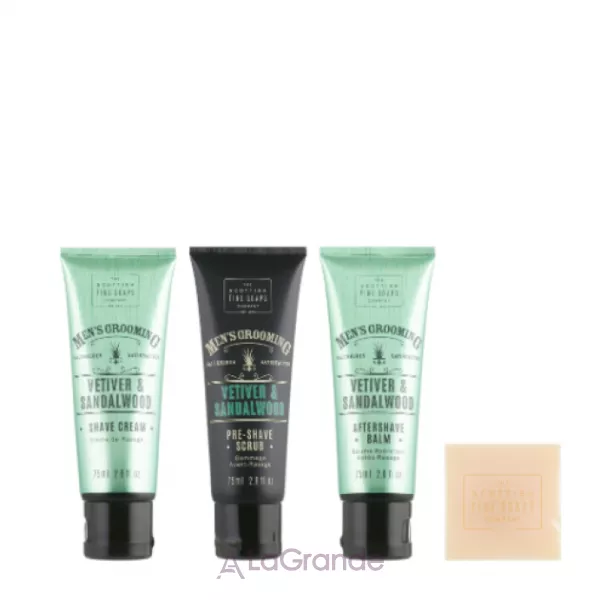 Scottish Fine Soaps Luxurius Giftset Vetiver & Sandalwood ����� (scrub/75ml + shaving/cr/75ml + a/sh/balm/75ml + soap/40g)