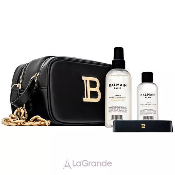 Balmain Paris Hair Couture Signature Black & Gold Pouch Gift Set� ���� (h/cond/200ml + h/elixir/100ml + h/clip/1pcs + bag/1pcs)