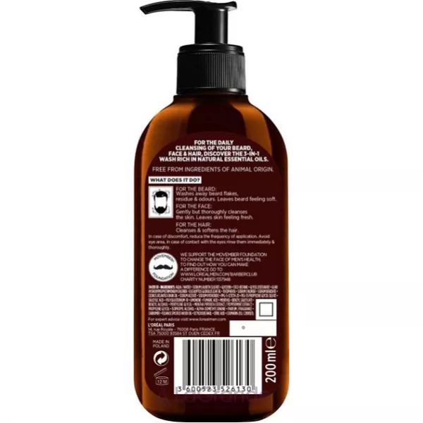 L'Oreal Paris Men Expert Barber Club Cleansing Shampoo ��������� ������� 3 � 1 ��� ������, ���� � �����