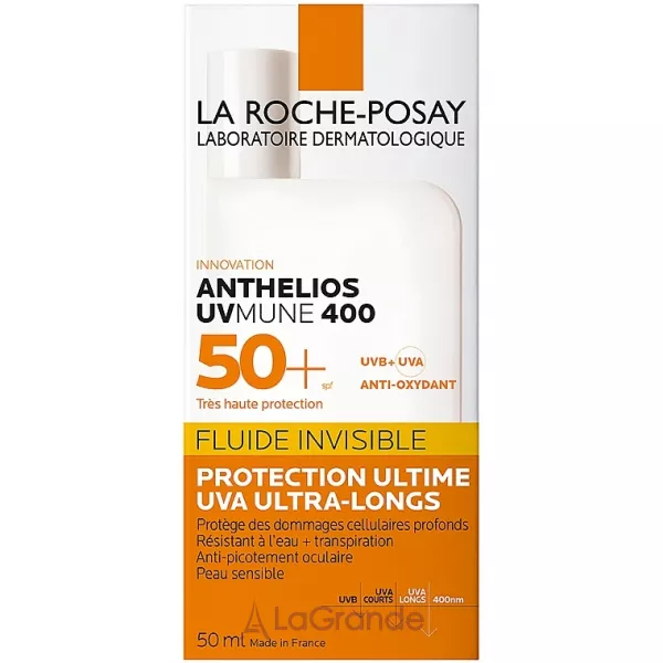 La Roche-Posay Anthelios UVmune 400 Invisible Fluid SPF50+ Fragrance Free ������ ������������� ����� ��� ������, ������� ����� ������� �� UVB � ���� ������ UVA �������� SPF50+