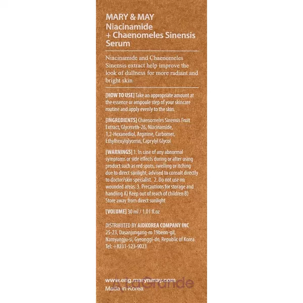 Mary & May Niacinamide + Chaenomeles Sinensis Serum ����������� ��������� � ������������ � �����������