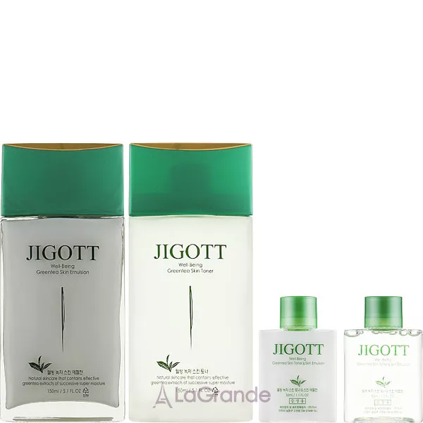 Jigott Well Being Green Tea Set ����� (emulsion/150ml + toner/150ml + emulsion/30ml + toner/30ml)