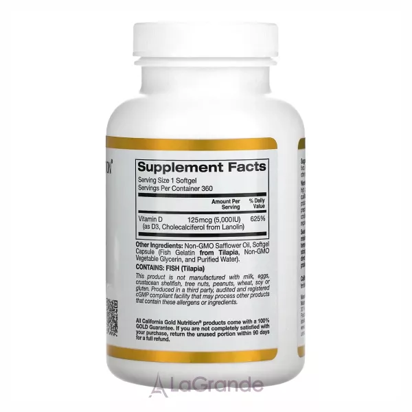 California Gold Nutrition Vitamin D3 125 mcg (5000 IU) ³���� D3, 125 ��� (5000 ��)