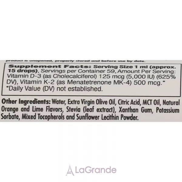 Kal D3 K2 Liquid DropIns 125 mcg Citrus ������ ������� D3 � K2, ������