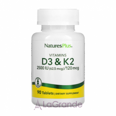 NaturesPlus Vitamins D3 K2 2500 IU/120 mcg ³ 3  2