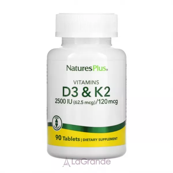 NaturesPlus Vitamins D3 K2 2500 IU/120 mcg ³���� �3 � �2