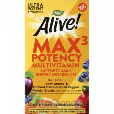 Natures Way Alive! Max3 Potency MultiVitamin (No-Iron) 