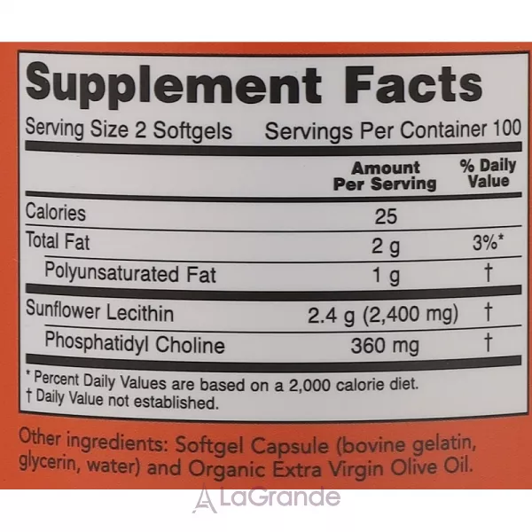 Now Foods Sunflower Lecithin 1200mg Softgels ������� ������������ 1200�� � ����������� ��������