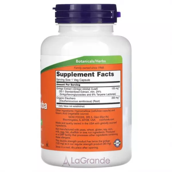 Now Foods Ginkgo Biloba Double Strength ���������� ������� ó���� ������, 120 ��