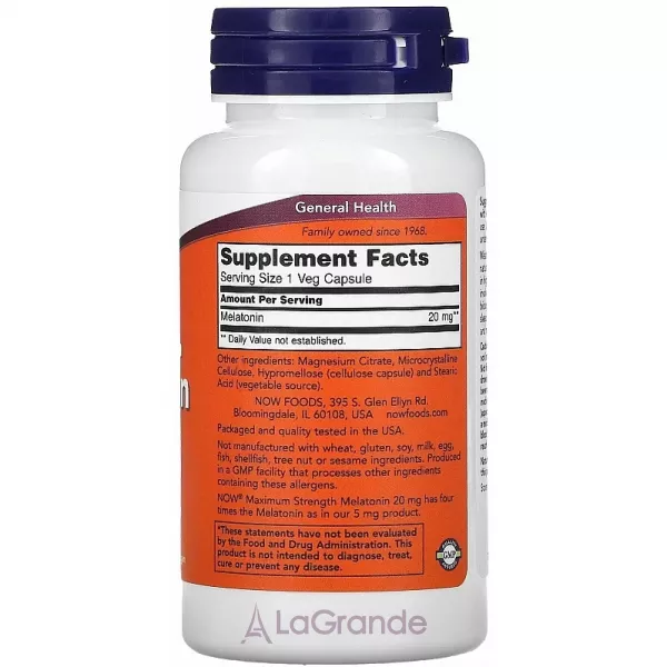 Now Foods Maximum Strength Melatonin 20mg Veg Capsules ������� ������� 