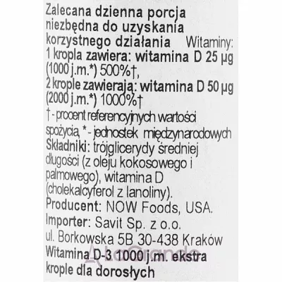 Now Foods Liquid Vitamin D3 Extra Strenght 1000 IU  