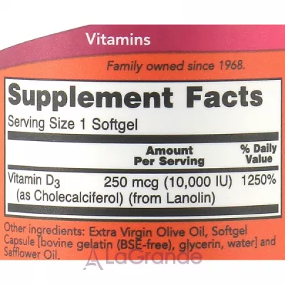 Now Foods Vitamin D-3 10000 IU Structural Support ĳ  