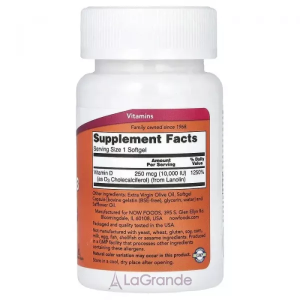 Now Foods Vitamin D-3 10000 IU Structural Support ĳ������ ������� 