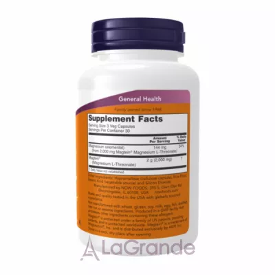 Now Foods Magtein Magnesium I-Threonate Veg Capsules   L-, 