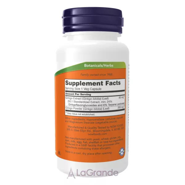 Now Foods Ginkgo Biloba ���������� ������� ó���� ������, 60 ��