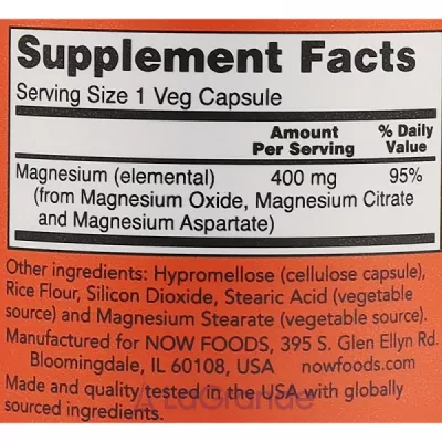 Now Foods Magnesium Caps Veg Capsules ̳ , 400 