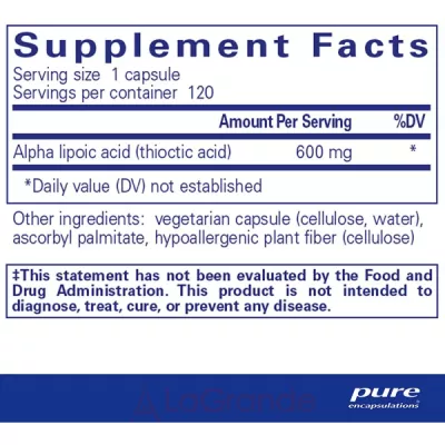 Pure Encapsulations Alpha Lipoic Acid -  600 