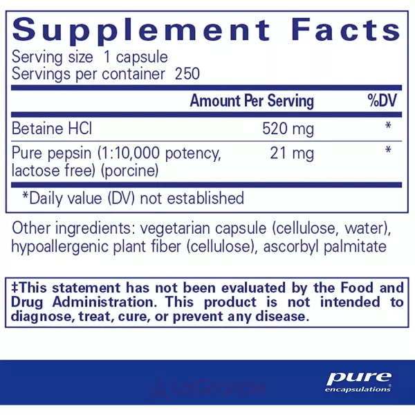 Pure Encapsulations Betaine HCL/Pepsin ������� ����������� + ������