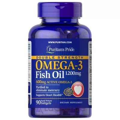 Puritan's Pride Double Strength Omega-3 Fish Oil 1200mg/600mg Softgels -3 1200 