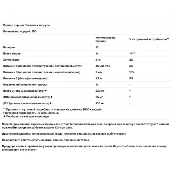 Carlson Cod Liver Oil Gems Low Vitamin A 230 mg ���'���� ��� � ������� ����� � ������� ������ ������ �, � ������ ������