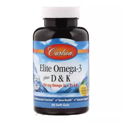 Carlson Elite Omega-3 Plus D & K Natural Lemon Flavor  3 +  3   ,   