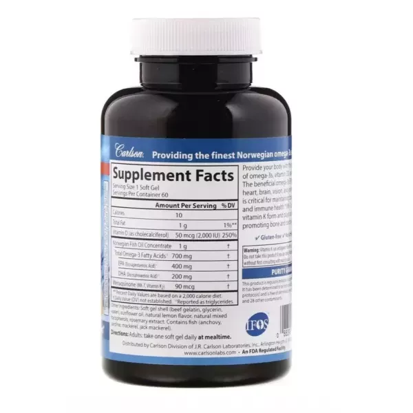 Carlson Elite Omega-3 Plus D & K Natural Lemon Flavor ����� 3 + ����� �3 �� ����� �, � ������ ������